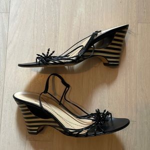 Fun beaded party sandals, 3” wedge heel with cutout